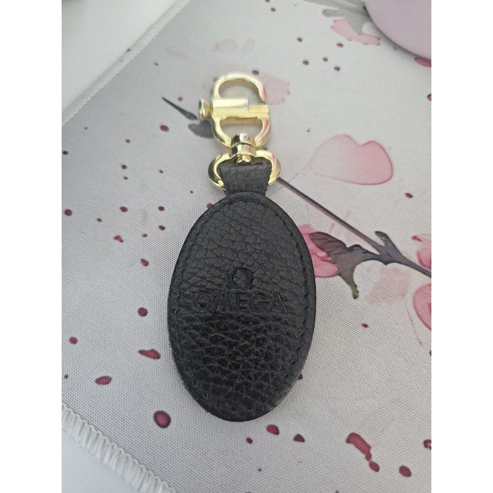 OMEGA Watch Keyring - Bag Charm - Full Grain Leather - Gold Clip